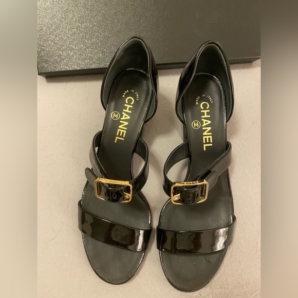 CHANEL Shoes Chanel Wedge Heels Black Leather Poshmark